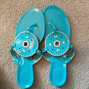 Jack Rogers Teal Sandals with Gold Accents